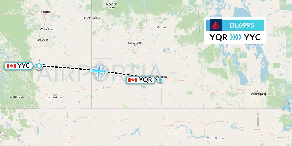 DL6995 Delta Air Lines Flight Map: Regina to Calgary