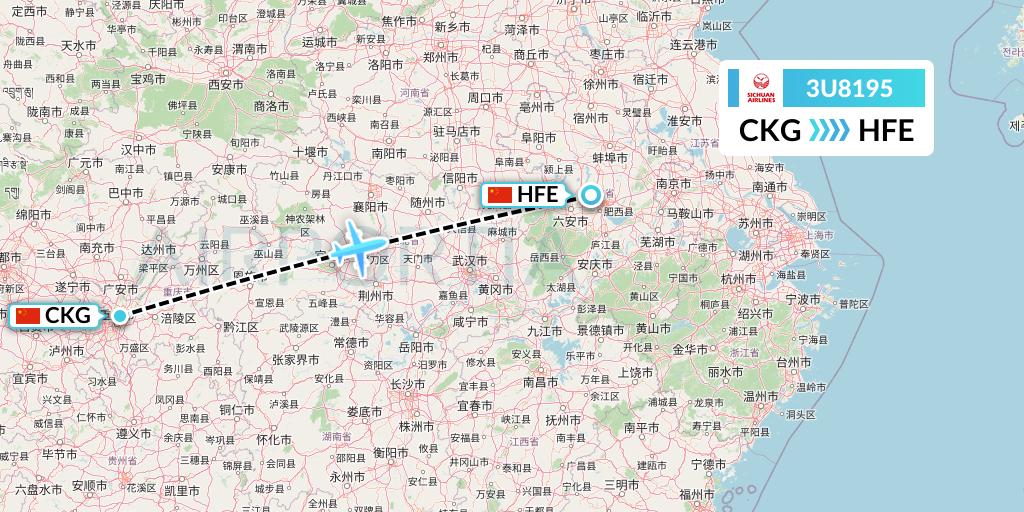 3U8195 Sichuan Airlines Flight Map: Chongqing to Hefei