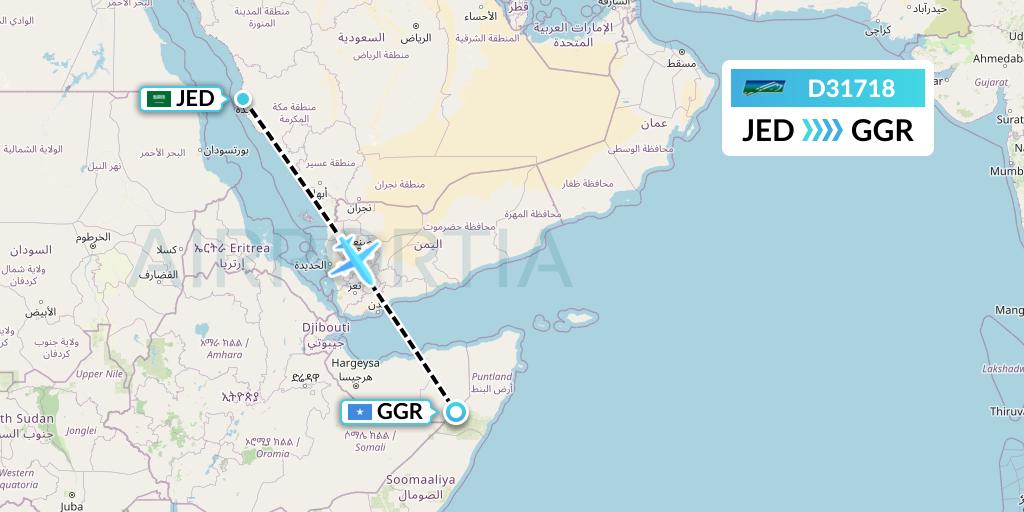 D31718 Daallo Airlines Flight Map: Jeddah to Garoe
