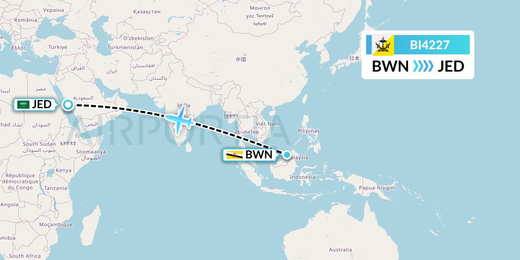 BI4227 Royal Brunei Airlines Flight Map: Brunei to Jeddah