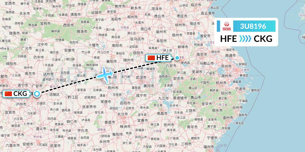 3U8196 Sichuan Airlines Flight Map: Hefei to Chongqing