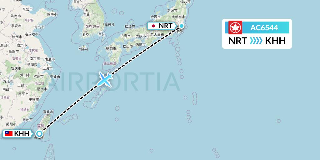 AC6544 Air Canada Flight Map: Tokyo to Kaohsiung