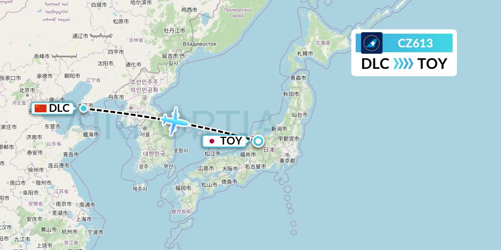CZ613 China Southern Airlines Flight Map: Dalian to Toyama
