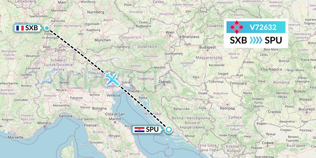 V72632 Volotea Flight Map: Strasbourg to Split