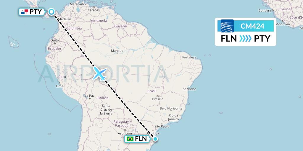 CM424 Copa Airlines Flight Map: Florianopolis to Panama City