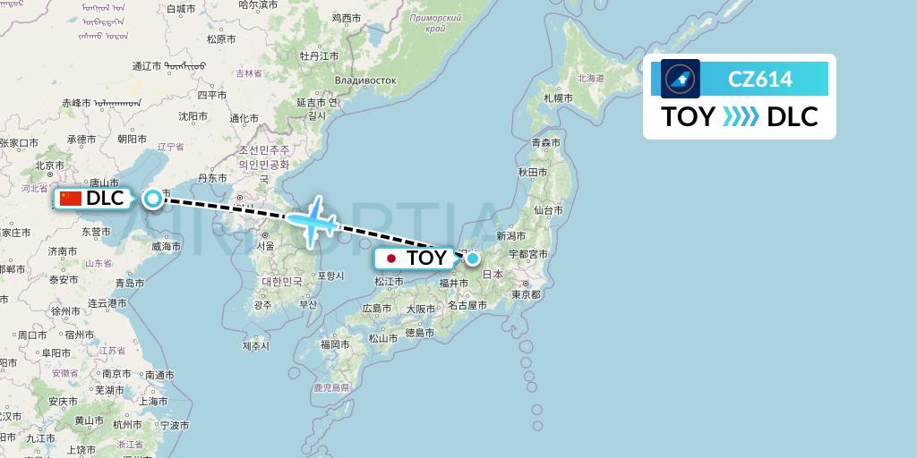 CZ614 China Southern Airlines Flight Map: Toyama to Dalian