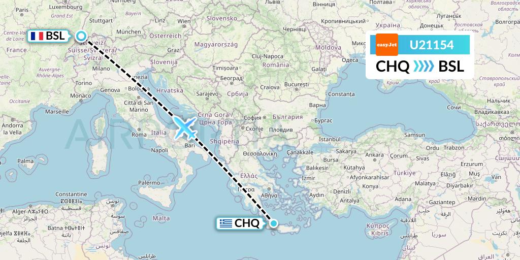 U21154 EasyJet Flight Map: Chania to Basel