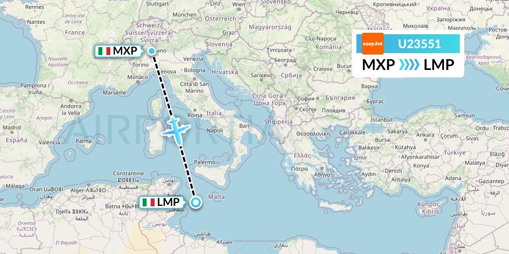 U23551 EasyJet Flight Map: Milan to Lampedusa