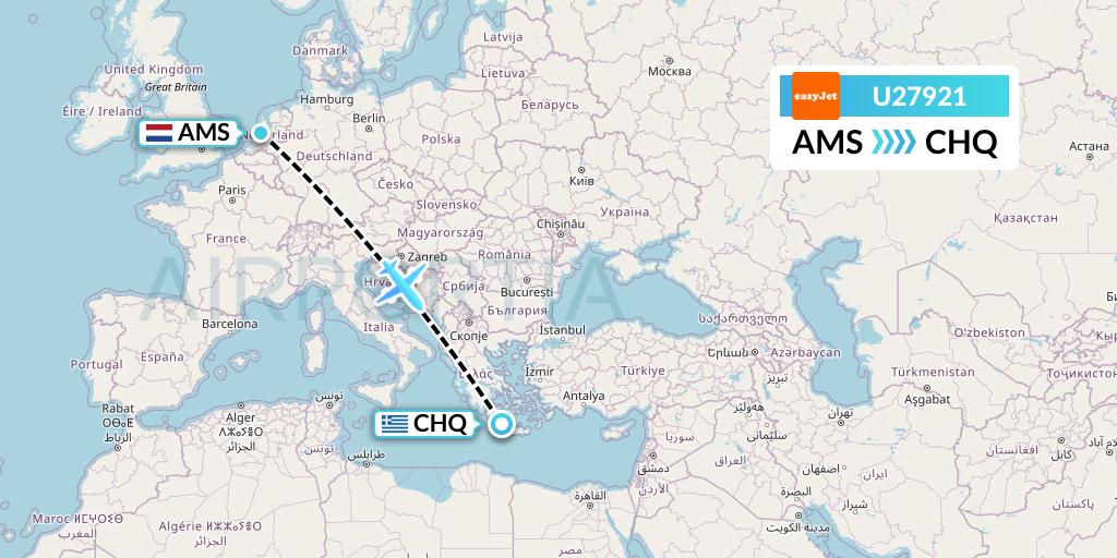 U27921 EasyJet Flight Map: Amsterdam to Chania