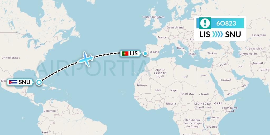 6O823 Orbest Flight Map: Lisbon to Santa Clara