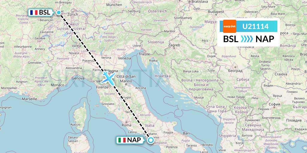 U21114 EasyJet Flight Map: Basel to Naples