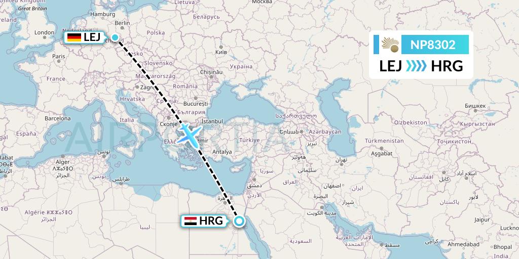 NP8302 Nile Air Flight Map: Leipzig to Hurghada