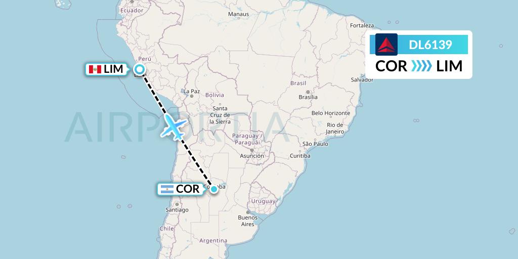 DL6139 Delta Air Lines Flight Map: Cordoba to Lima