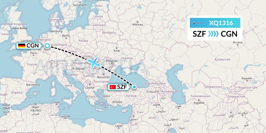 XQ1316 SunExpress Flight Map: Samsun to Cologne