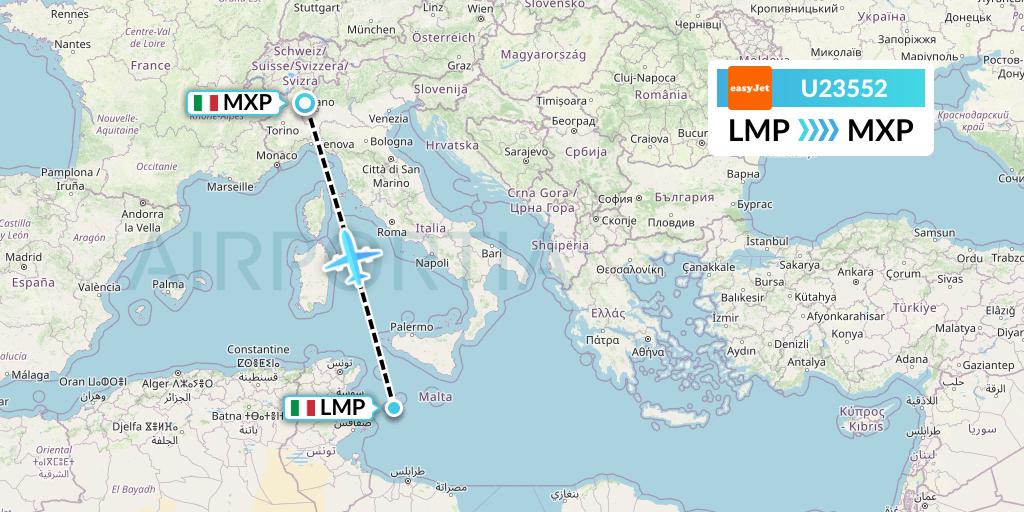 U23552 EasyJet Flight Map: Lampedusa to Milan