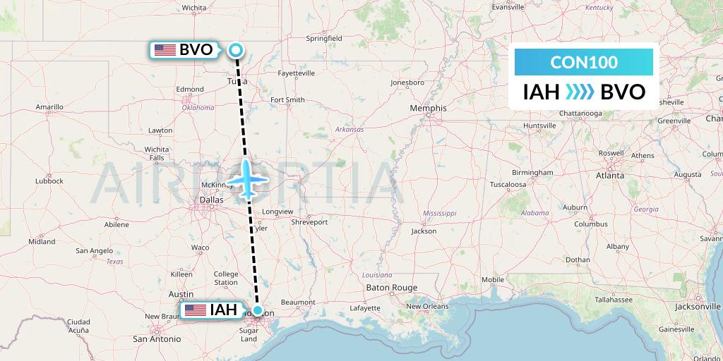 CON100 Conocophillips Aviation Alaska Flight Map: Houston to Bartlesville