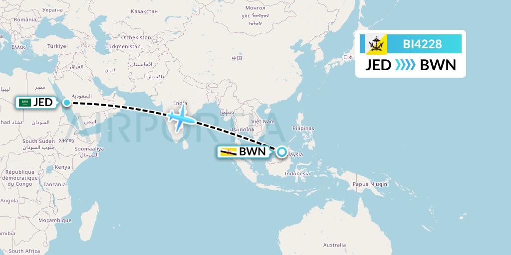 BI4228 Royal Brunei Airlines Flight Map: Jeddah to Brunei
