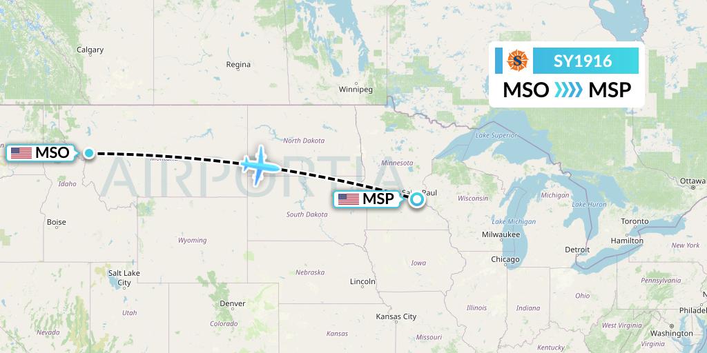 SY1916 Sun Country Airlines Flight Map: Missoula to Minneapolis