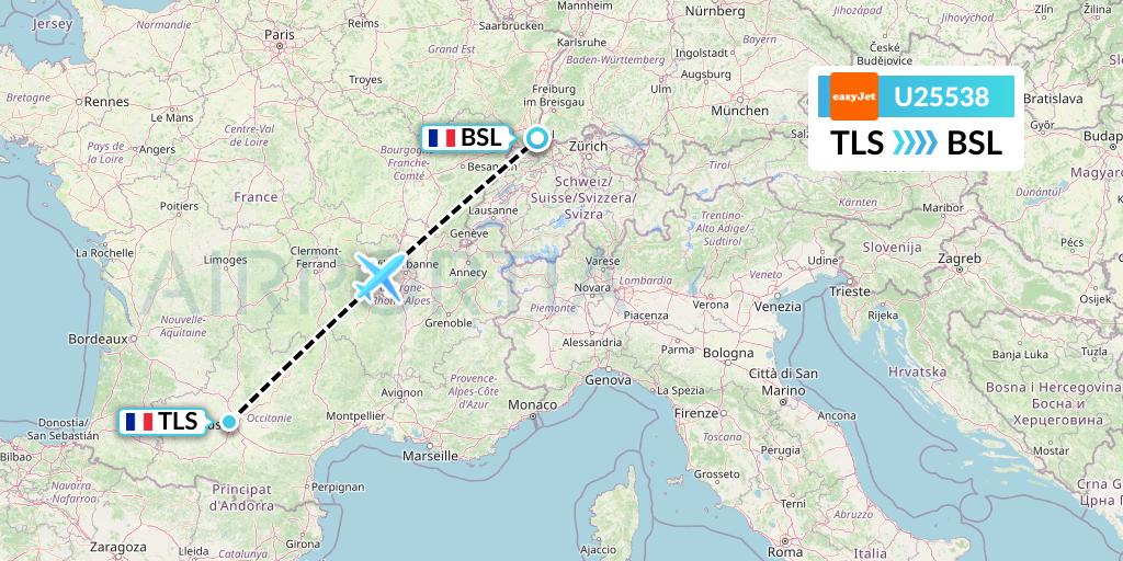 U25538 EasyJet Flight Map: Toulouse to Basel