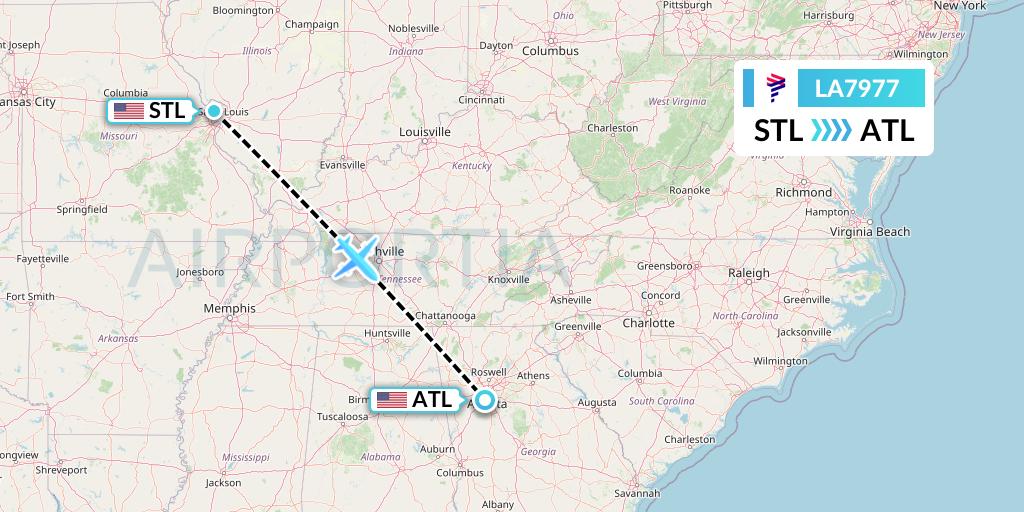 LA7977 LAN Airlines Flight Map: St. Louis to Atlanta