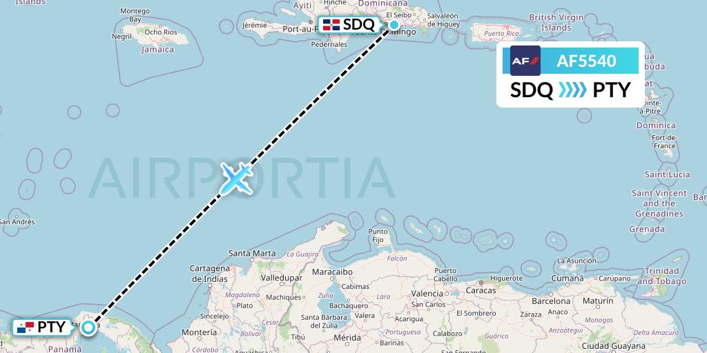 AF5540 Air France Flight Map: Santo Domingo to Panama City