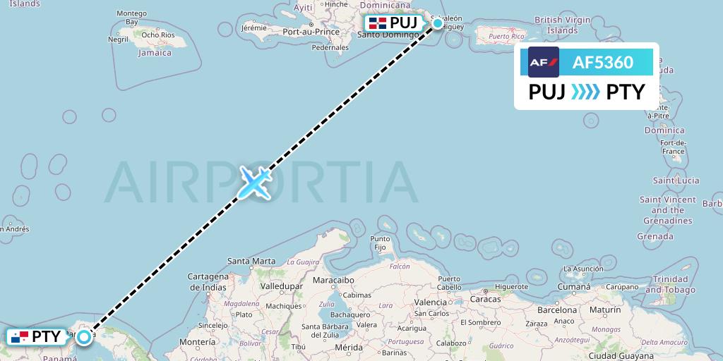 AF5360 Air France Flight Map: Punta Cana to Panama City