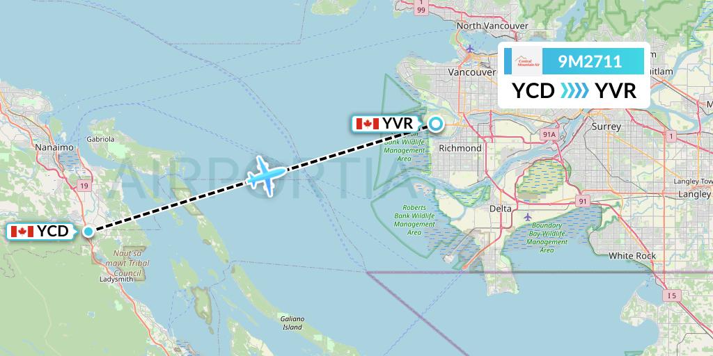 9M2711 Central Mountain Air Flight Map: Nanaimo to Vancouver