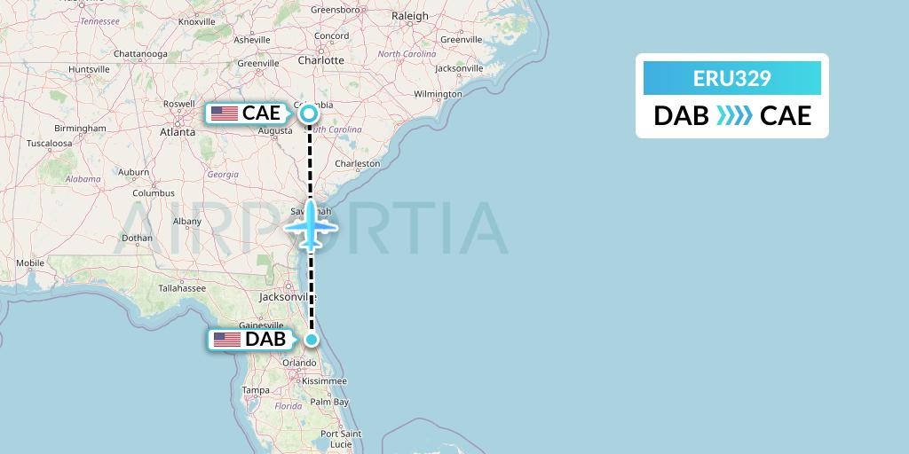 ERU329 Embry-riddle Aeronautical University Flight Map: Daytona Beach to Columbia