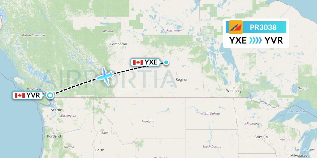 PR3038 Philippine Airlines Flight Map: Saskatoon to Vancouver