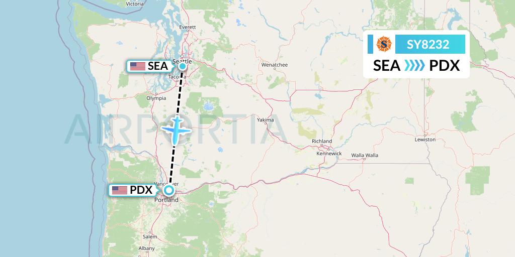 SY8232 Sun Country Airlines Flight Map: Seattle to Portland