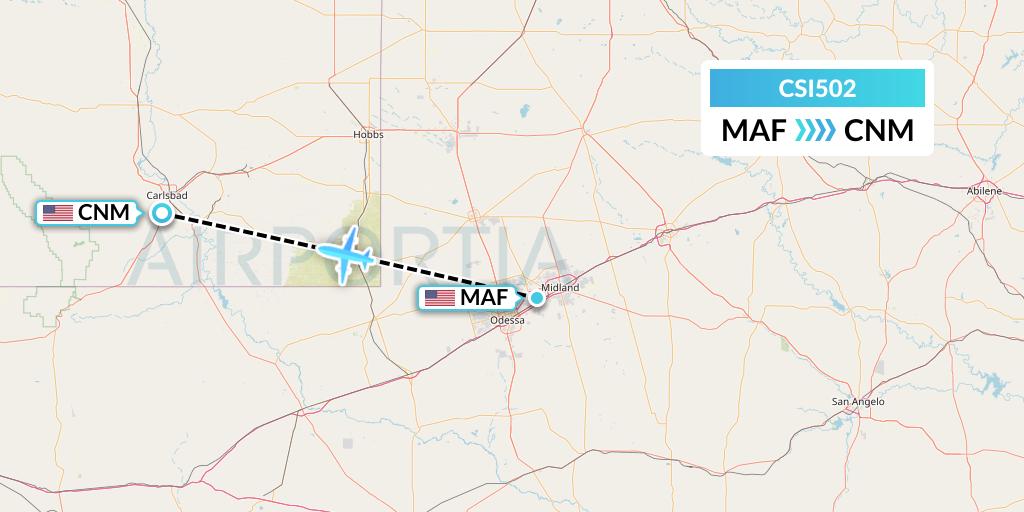 CSI502 Csi Aviation Flight Map: Midland to Carlsbad