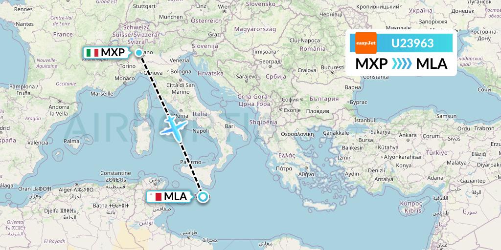U23963 EasyJet Flight Map: Milan to Malta
