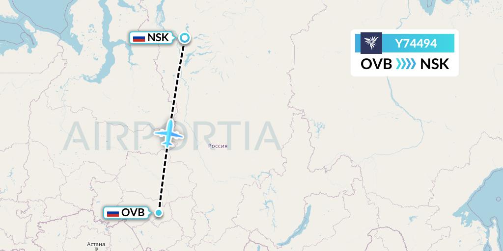 Y74494 NordStar Flight Map: Novosibirsk to Norilsk