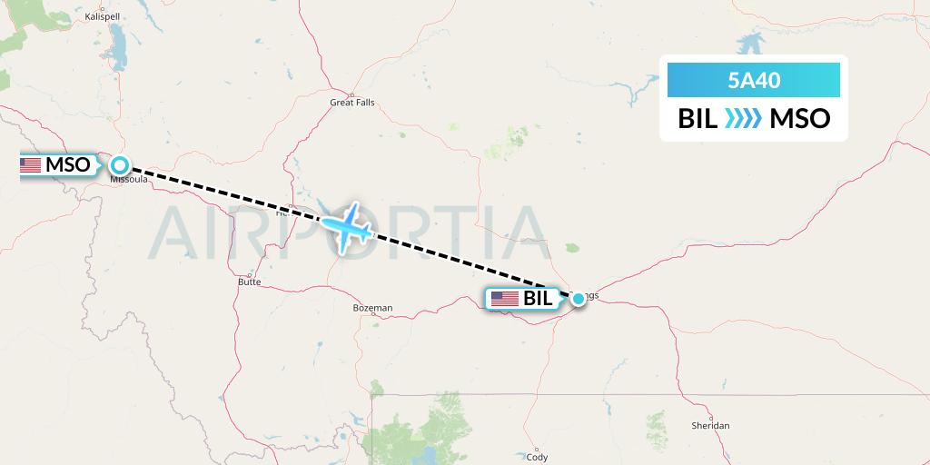 5A40 Alpine Air Express Flight Map: Billings to Missoula