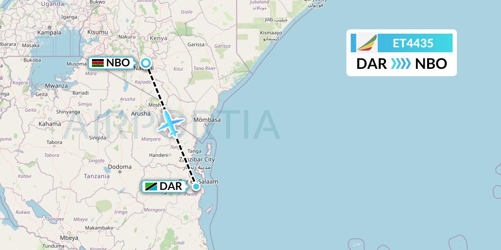 ET4435 Ethiopian Airlines Flight Map: Dar-es-Salaam to Nairobi