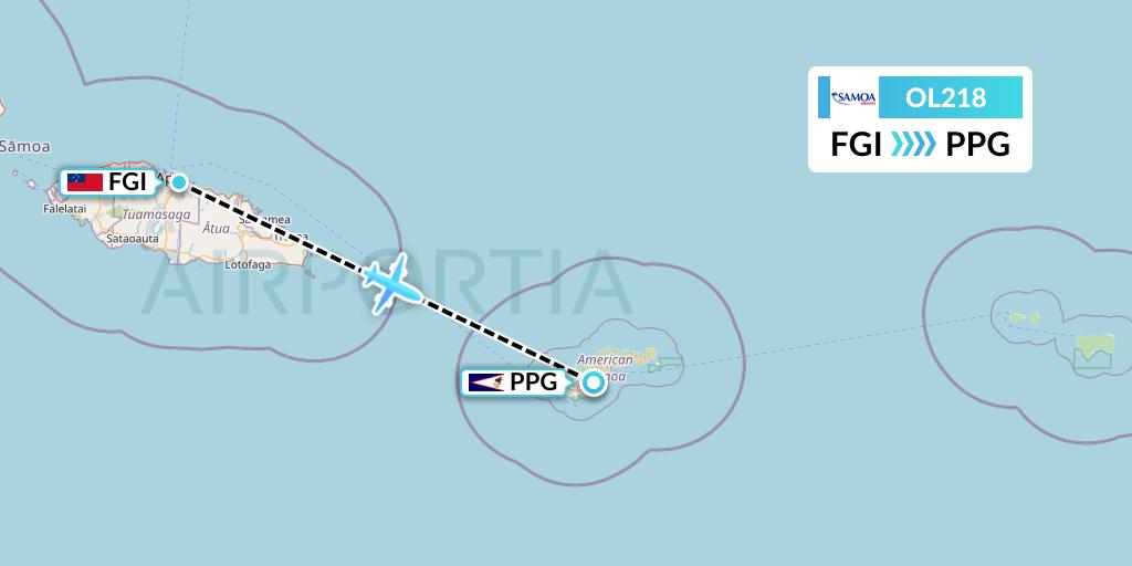 OL218 Samoa Airways Flight Map: Apia to Pago Pago