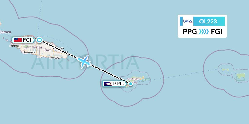 OL223 Samoa Airways Flight Map: Pago Pago to Apia