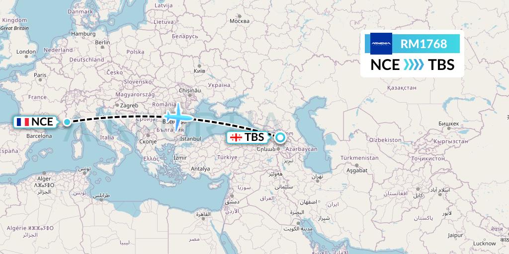 RM1768 Armenia Flight Map: Nice to Tbilisi