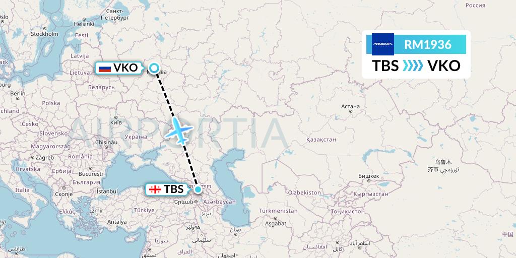 RM1936 Armenia Flight Map: Tbilisi to Moscow