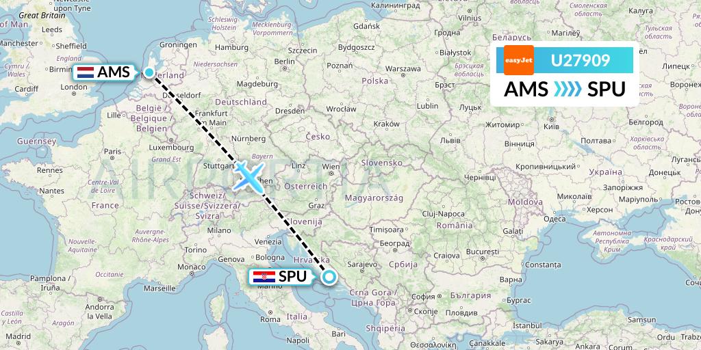 U27909 EasyJet Flight Map: Amsterdam to Split