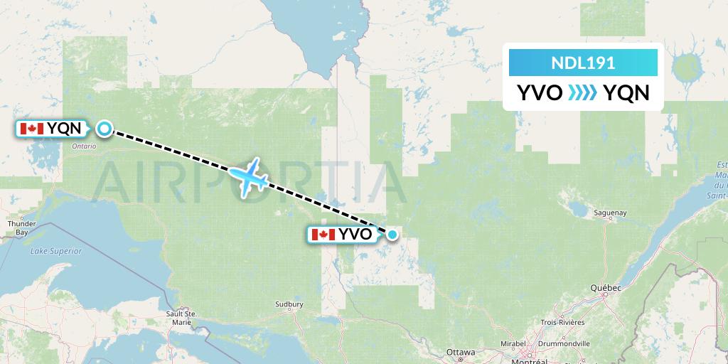 NDL191 Chrono Aviation Flight Map: Val-d'Or to Nakina