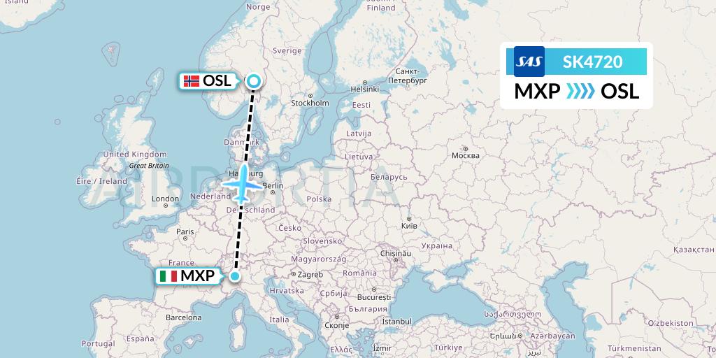 SK4720 SAS Flight Map: Milan to Oslo
