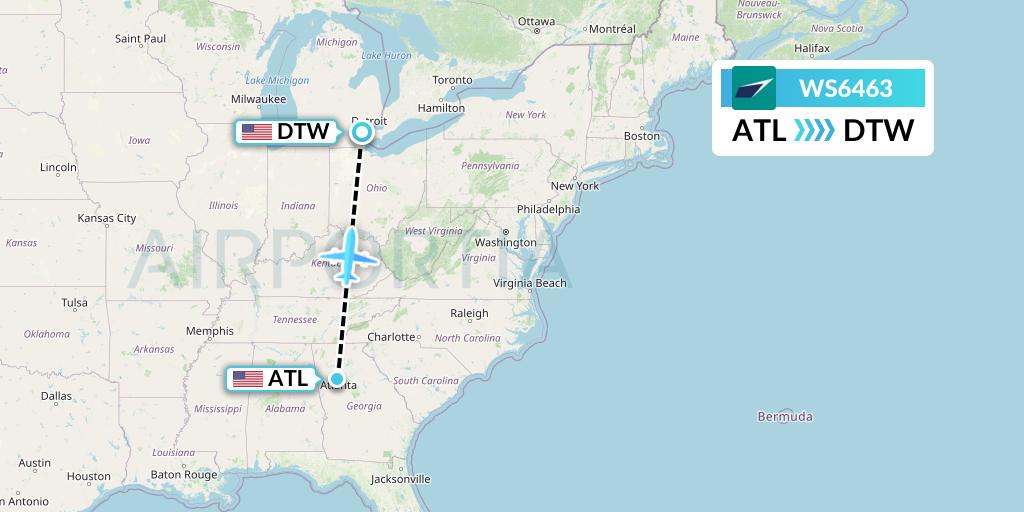 WS6463 WestJet Flight Map: Atlanta to Detroit