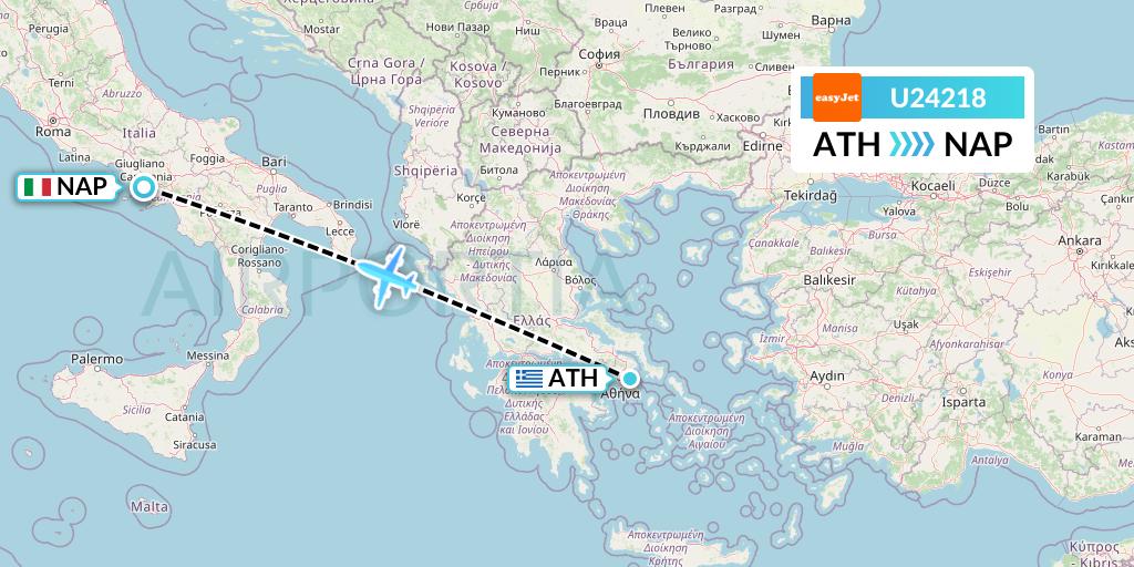 U24218 EasyJet Flight Map: Athens to Naples