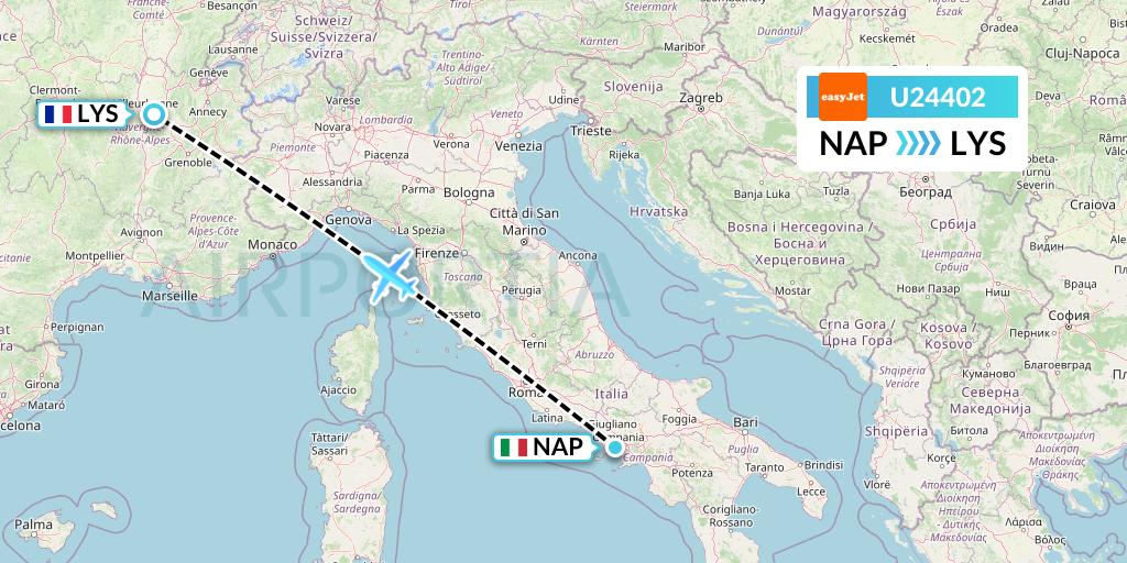 U24402 EasyJet Flight Map: Naples to Lyon