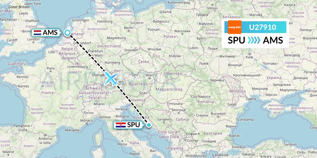 U27910 EasyJet Flight Map: Split to Amsterdam