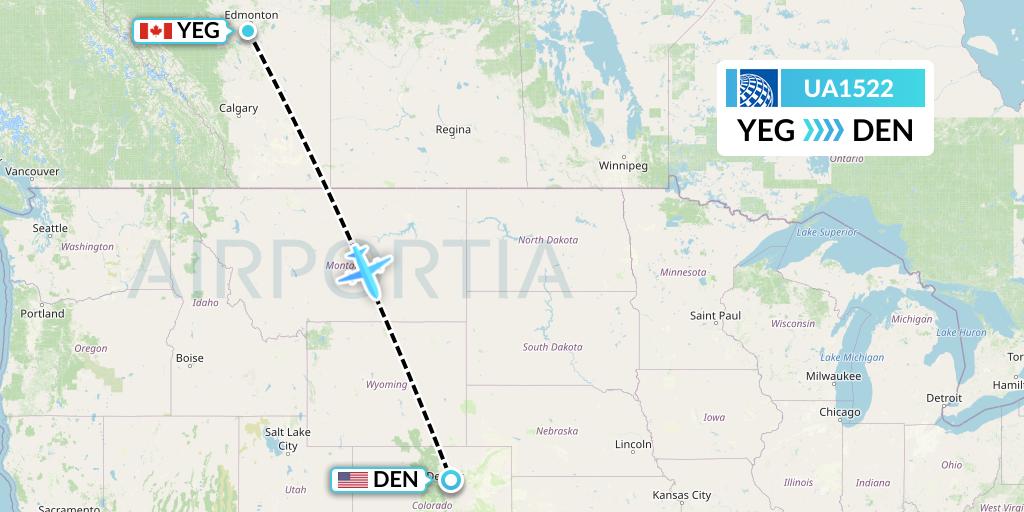 UA1522 United Airlines Flight Map: Edmonton to Denver
