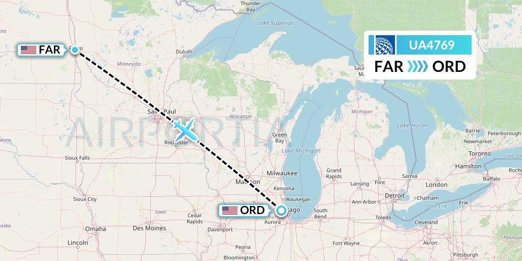 UA4769 United Airlines Flight Map: Fargo to Chicago