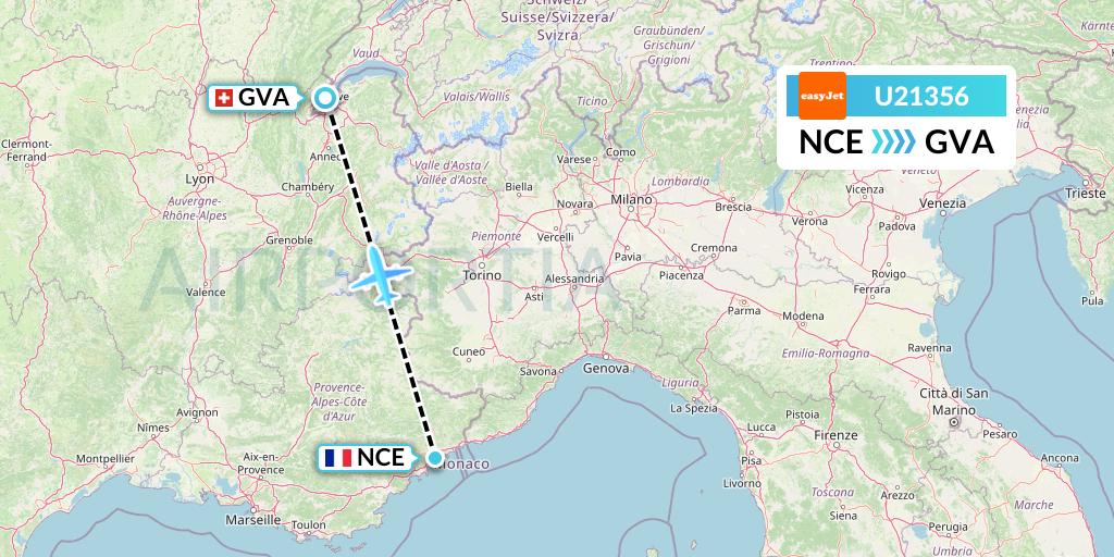 U21356 EasyJet Flight Map: Nice to Geneva