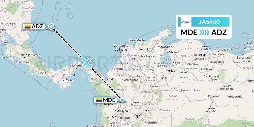 JA5450 JetSMART Flight Map: Medellin to San Andres Island